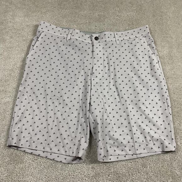 Adidas Golf Shorts Mens 36 Gray Allover Logo Print Performance Stretch Pockets - Picture 1 of 9